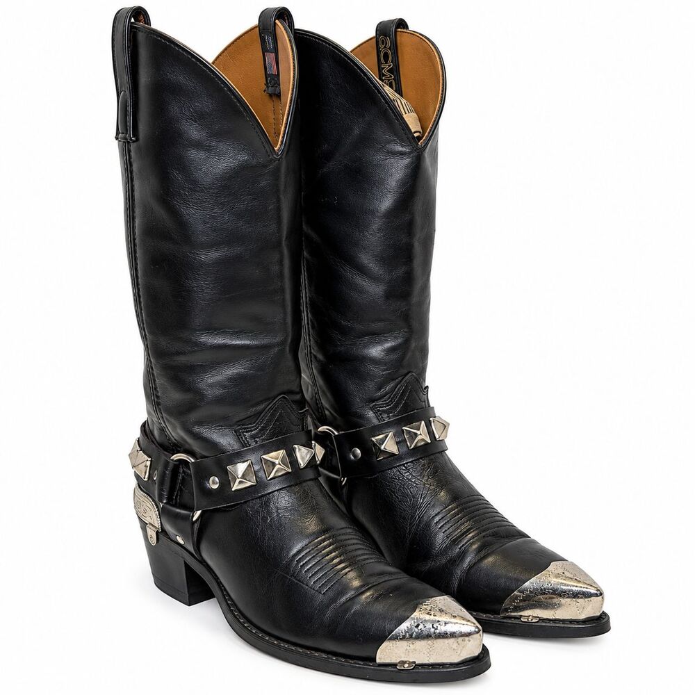 ACME Rare Vintage Leather 1790 (8.5 D) Silver Toe Studded Western Cowboy Boots